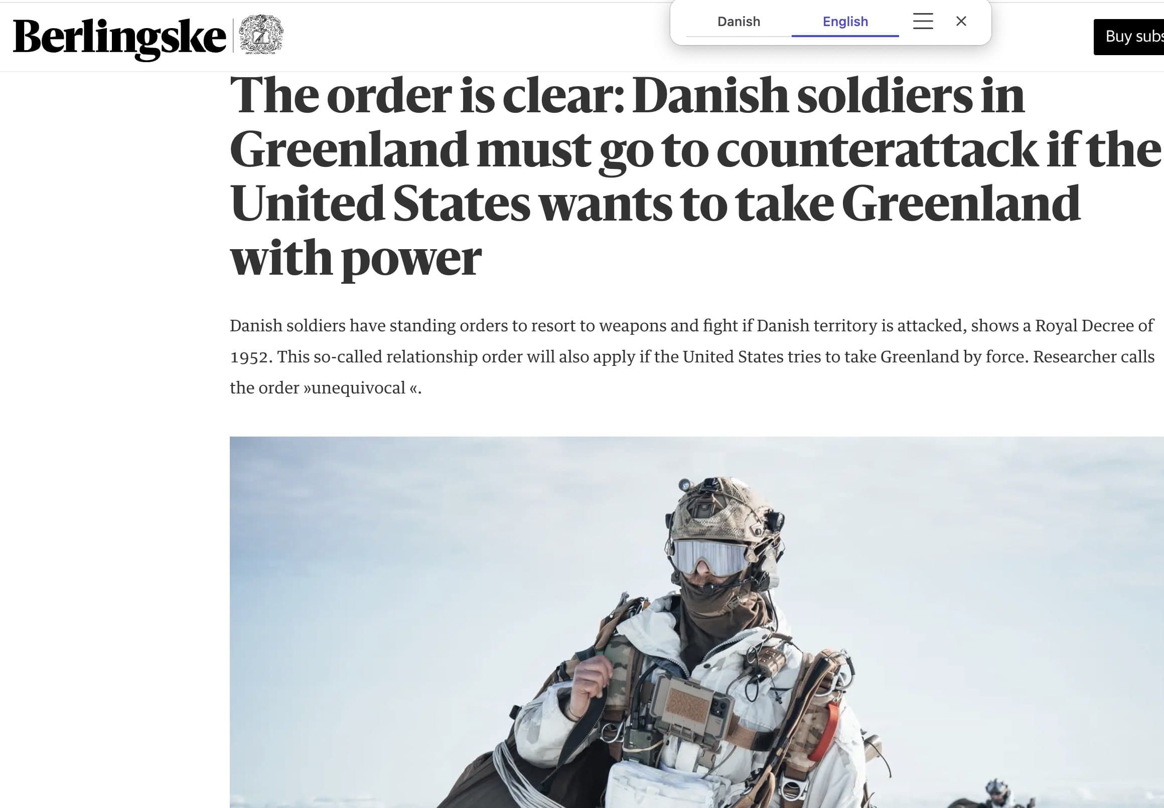 Danish soldiers ordered to engage hostile activity in Greenland