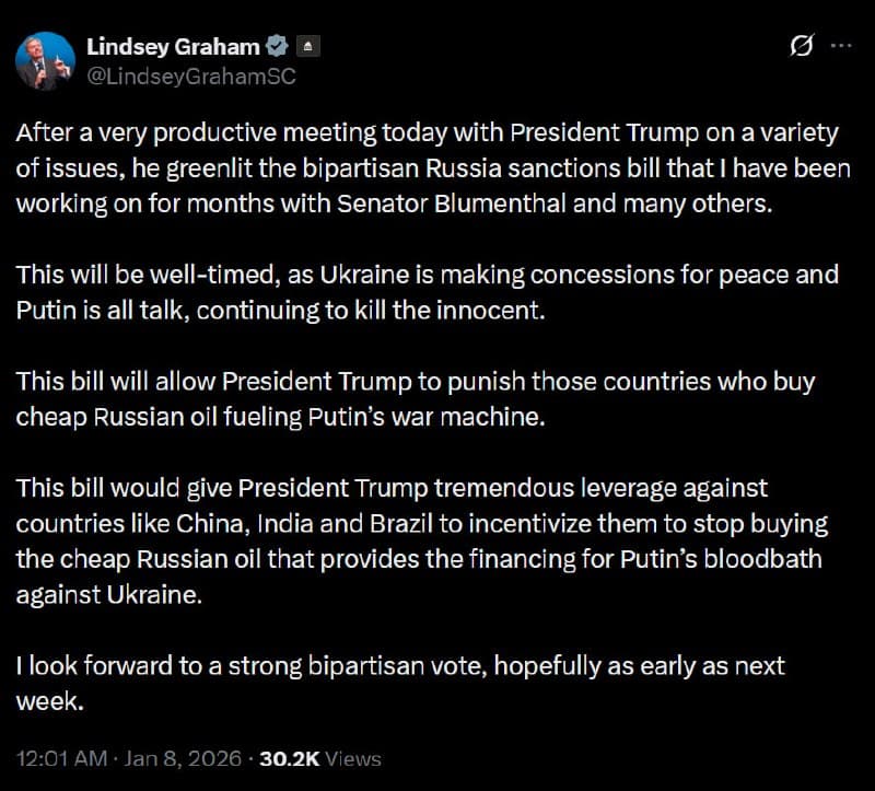 Senator Lindsey Graham announces bipartisan Russia sanctions bill
