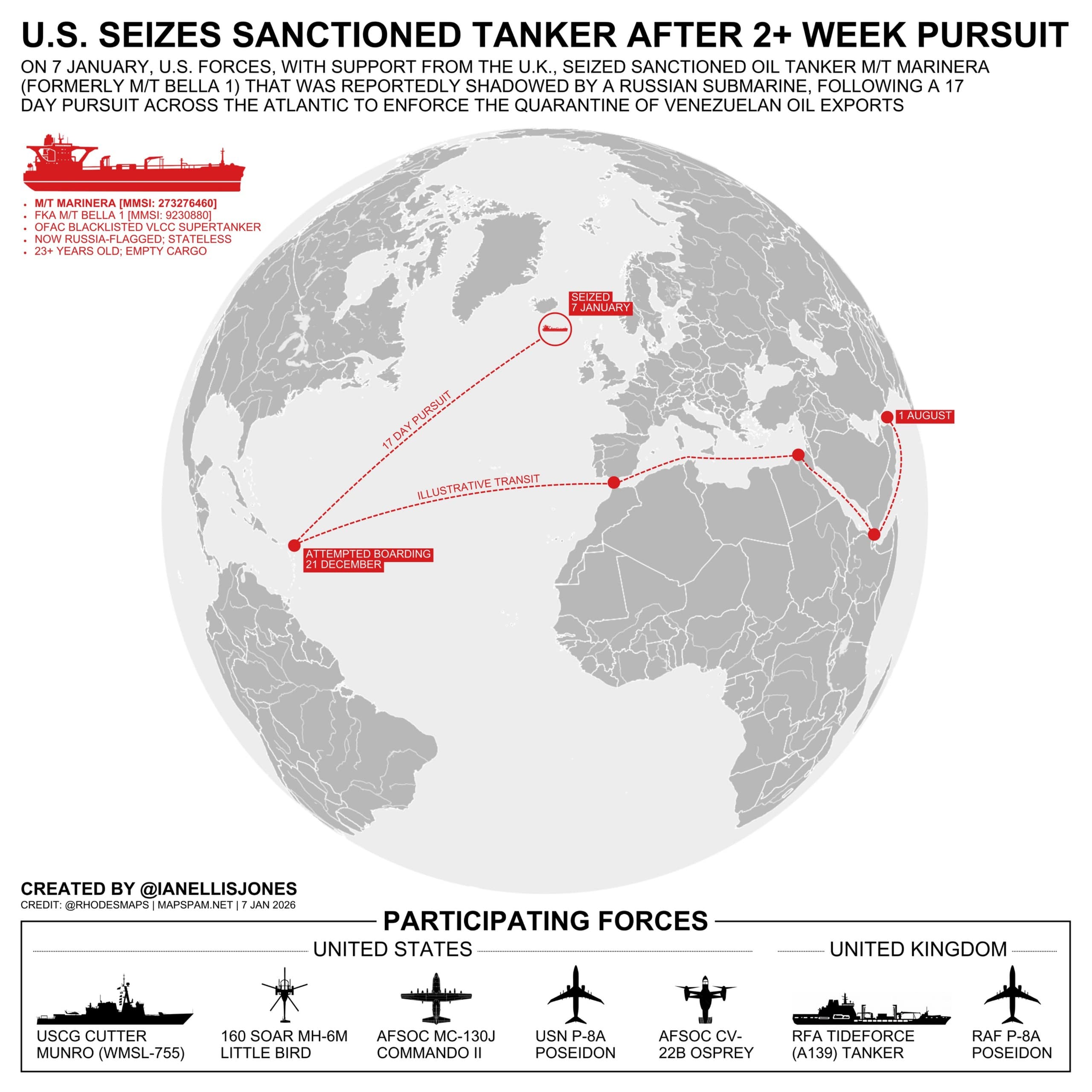 U.S. seizes sanctioned oil tanker M/T Marinera after 2-week pursuit