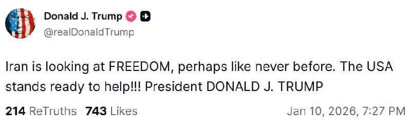 Iran is looking at freedom, USA stands ready to help, says Trump