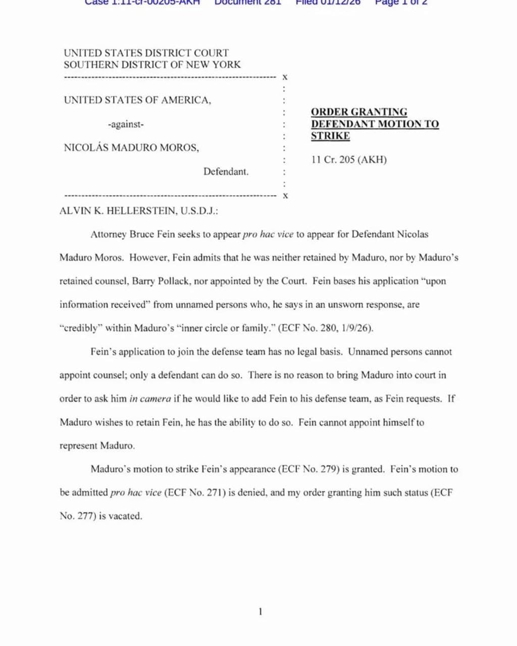 Federal Judge expels attorney Bruce Fein from defending Nicolás Maduro