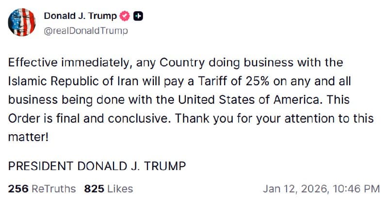 Trump announces 25% tariff on countries doing business with Iran