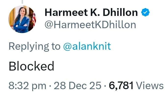 Trump's DOJ lawyer Harmeet Dhillon blocks citizens on X account