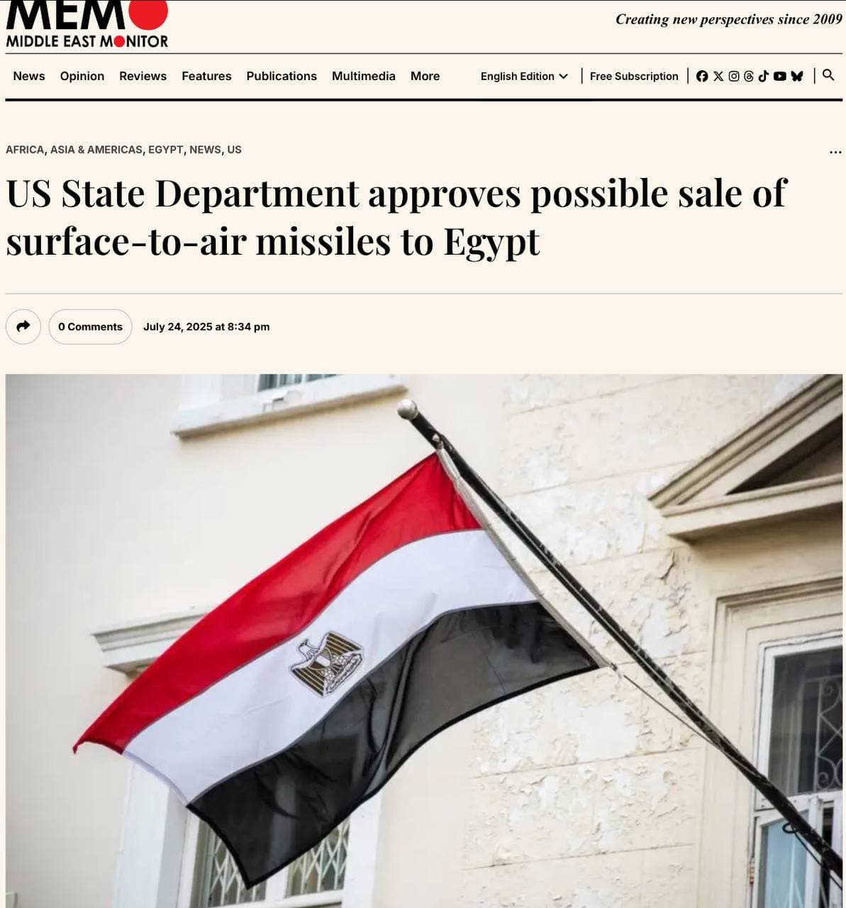 US Greenlights $4.67 Billion Missile Defense Deal to Strengthen Egypt's Security