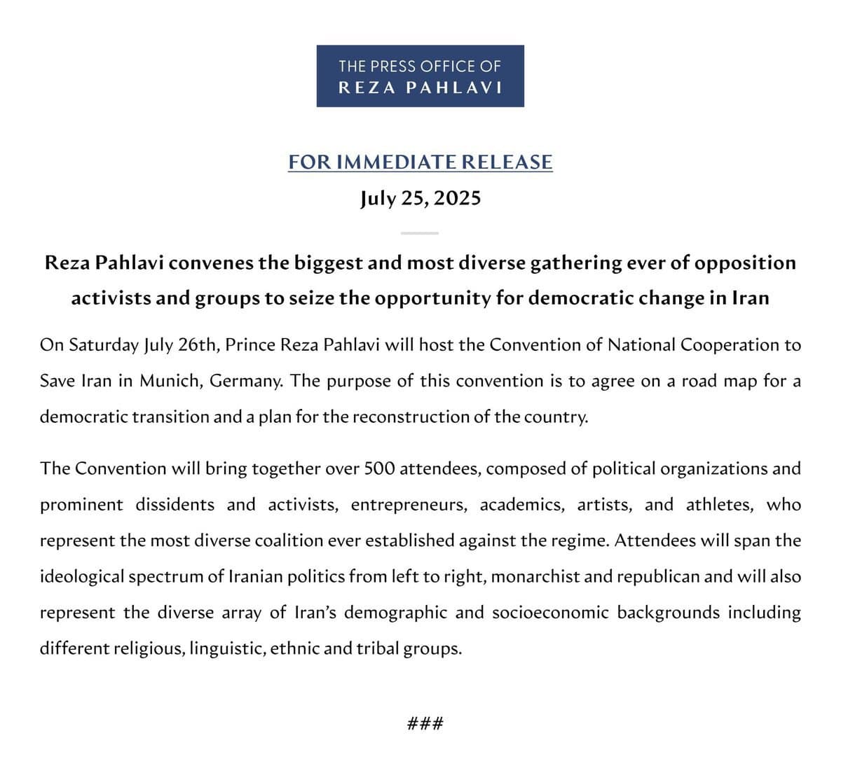 Iranian Crown Prince Reza Pahlavi Leads Historic Coalition Meeting for Democratic Change in Munich