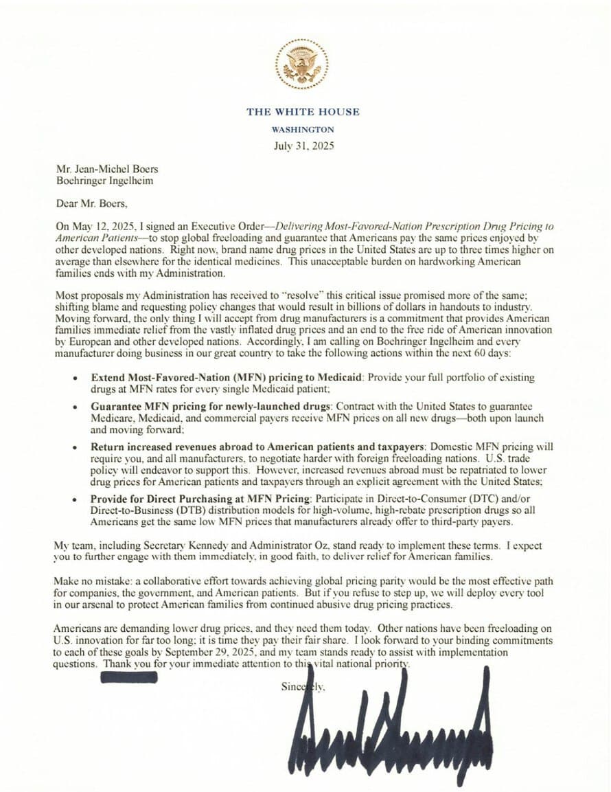 White House Demands Fair Drug Pricing from Pharma Giants to Slash U.S. Costs