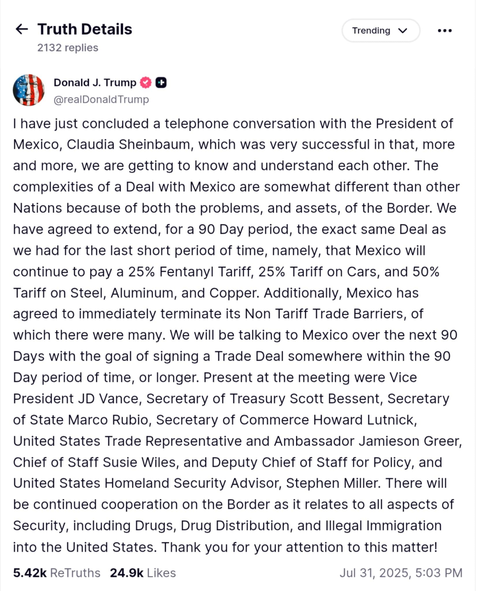 Trump and Sheinbaum Secure 90-Day Tariff Deal, Focus on Border Security and Trade