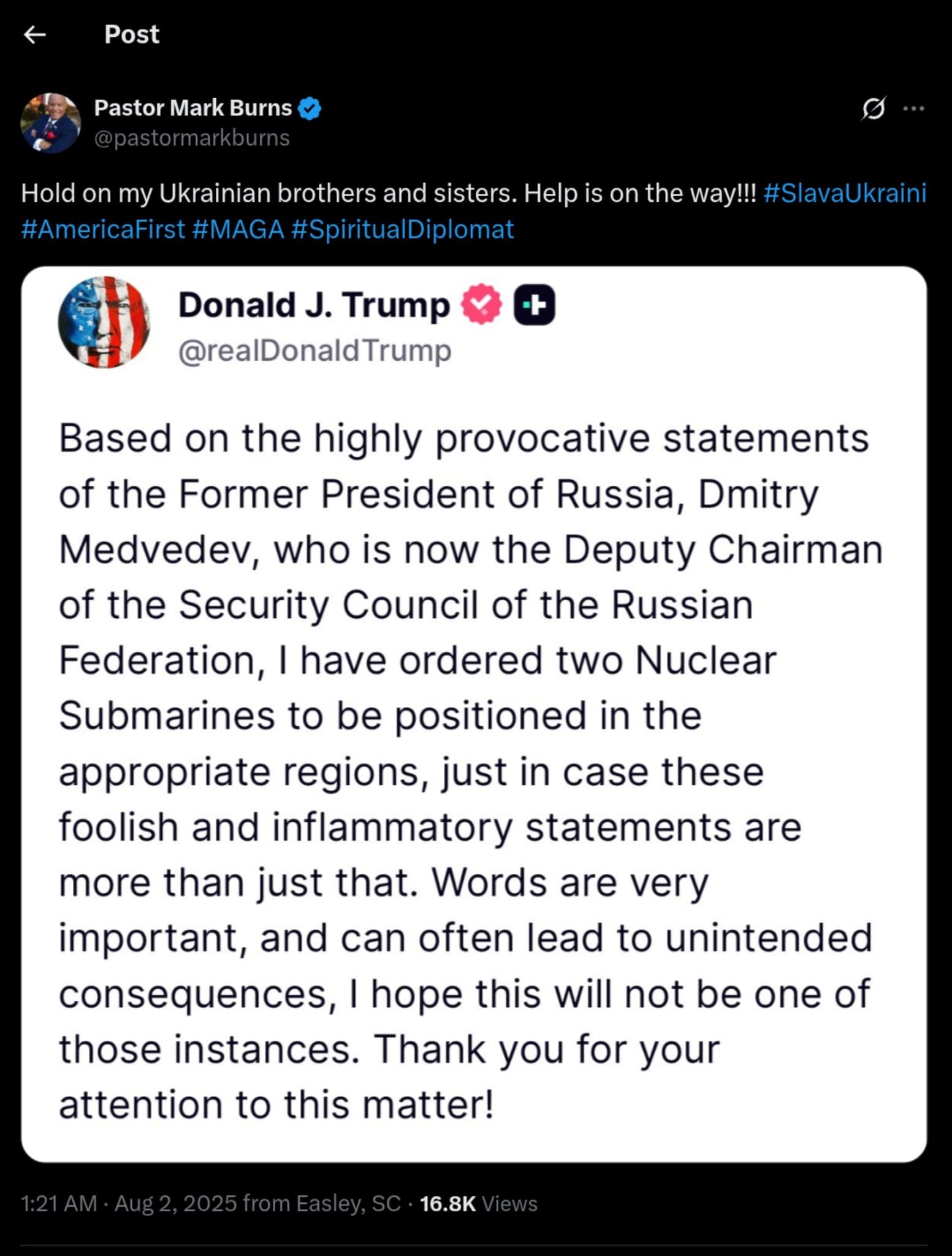 Trump’s Top Pastor Mark Burns Promises Urgent Support for Ukraine Amid Crisis