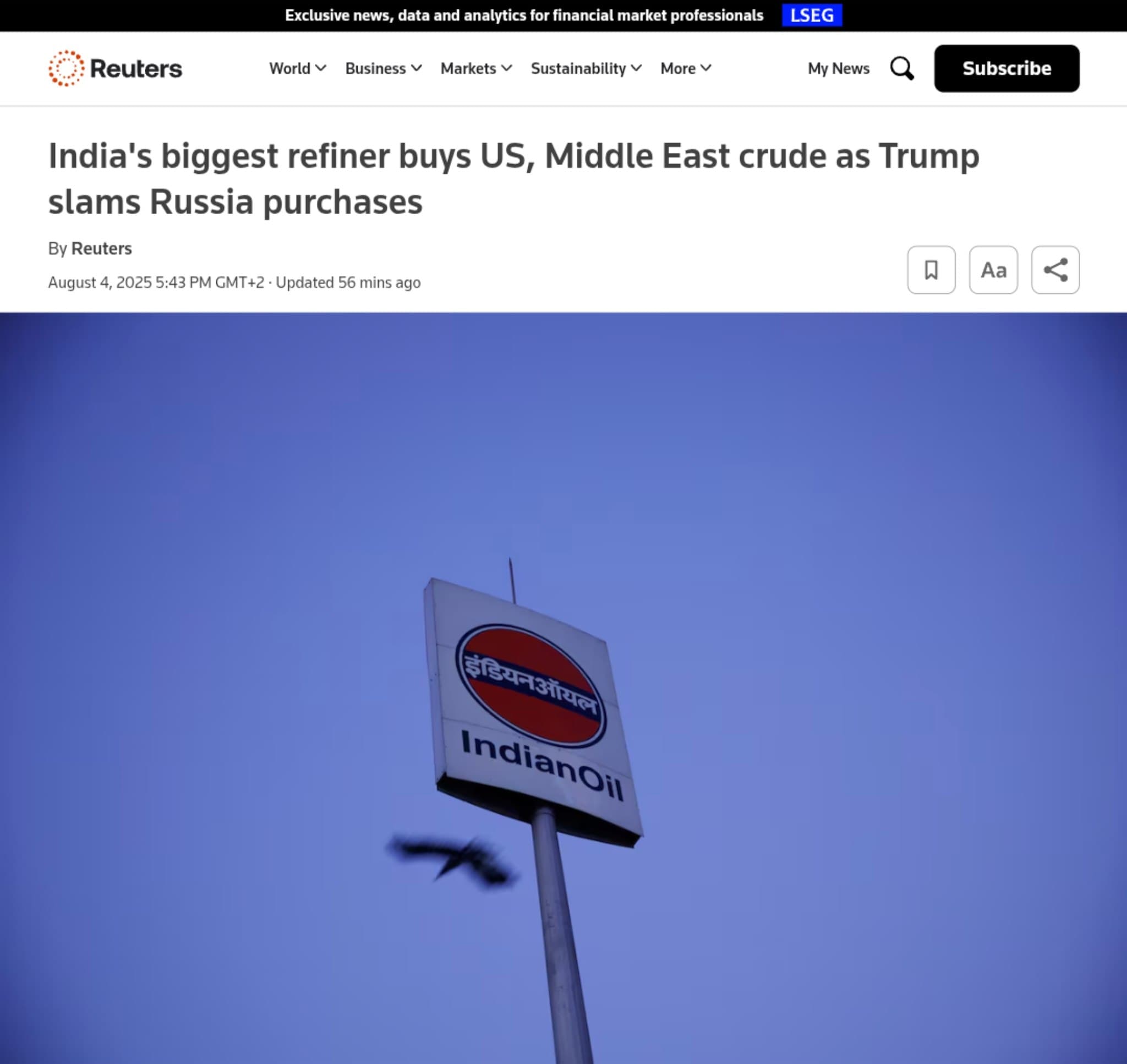 India's Largest Refiner Cuts Russian Oil Ties, Shifts to U.S. Crude Amid Trump's Tariff Threats