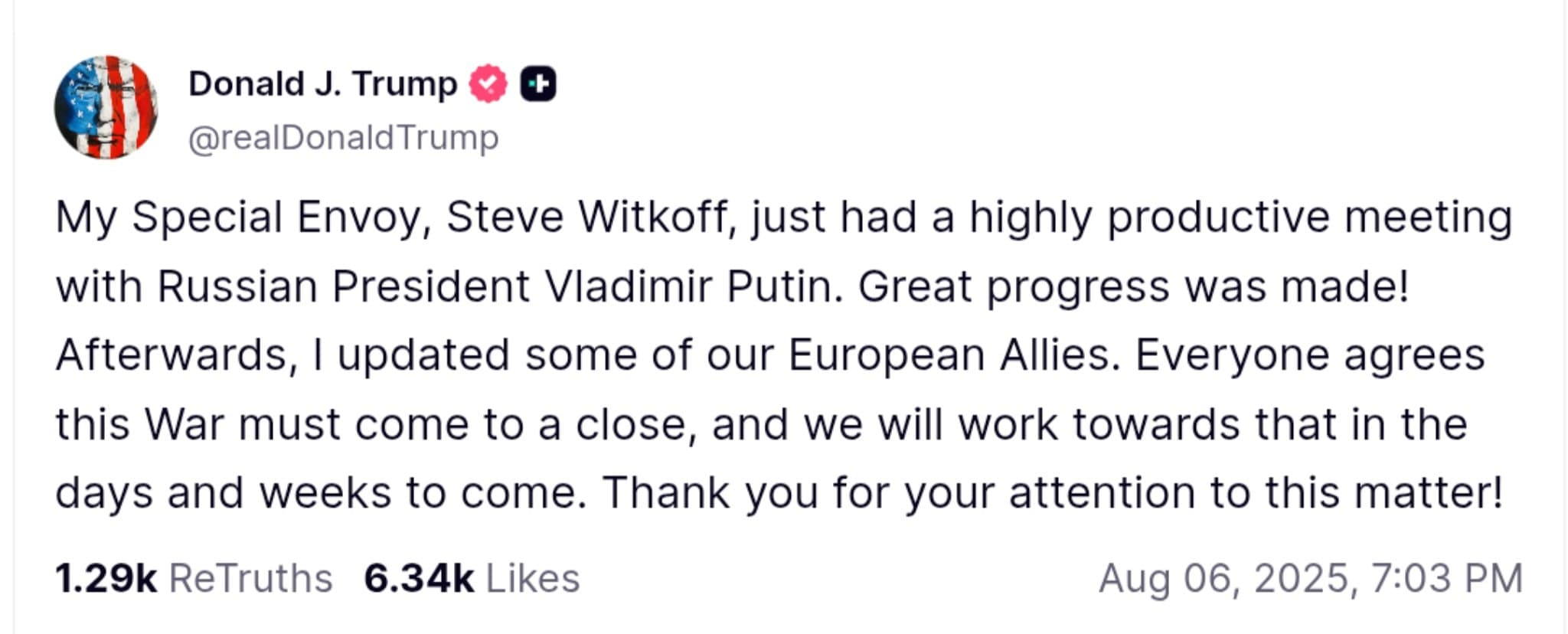 Trump's Envoy Claims 'Great Progress' in Peace Talks with Putin on Ukraine War