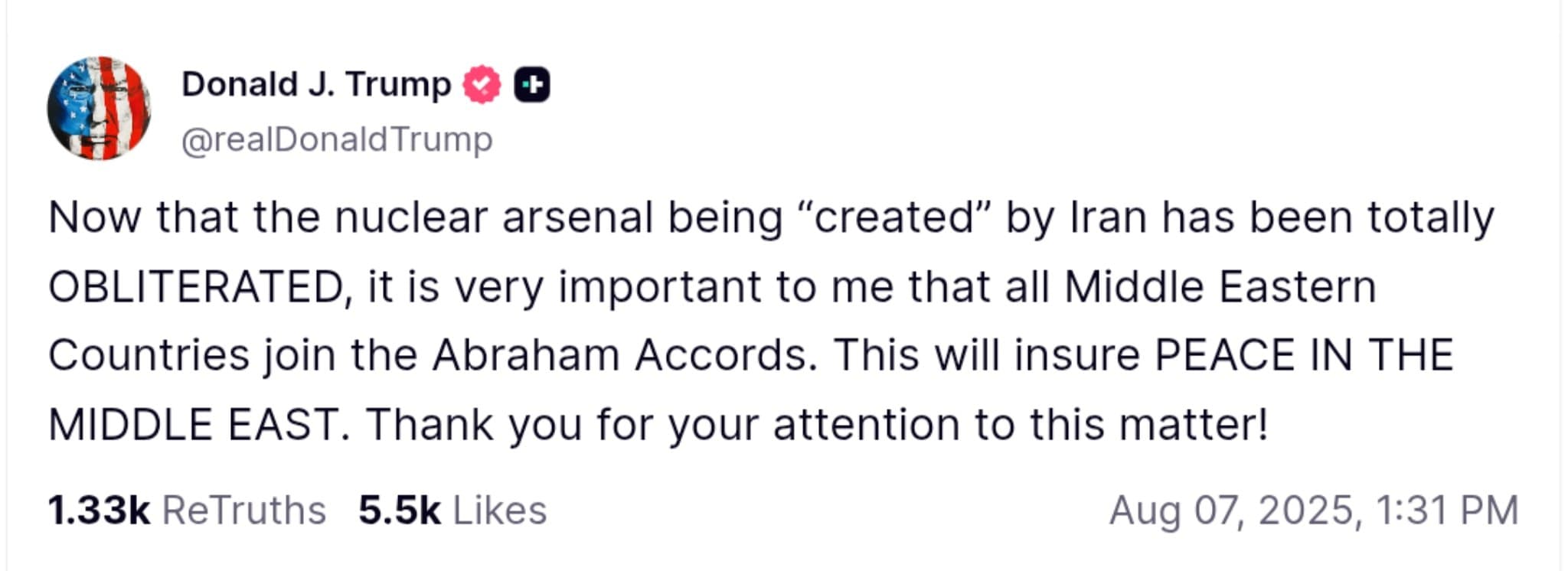 Trump Urges Middle Eastern Nations to Join Abraham Accords for Lasting Peace