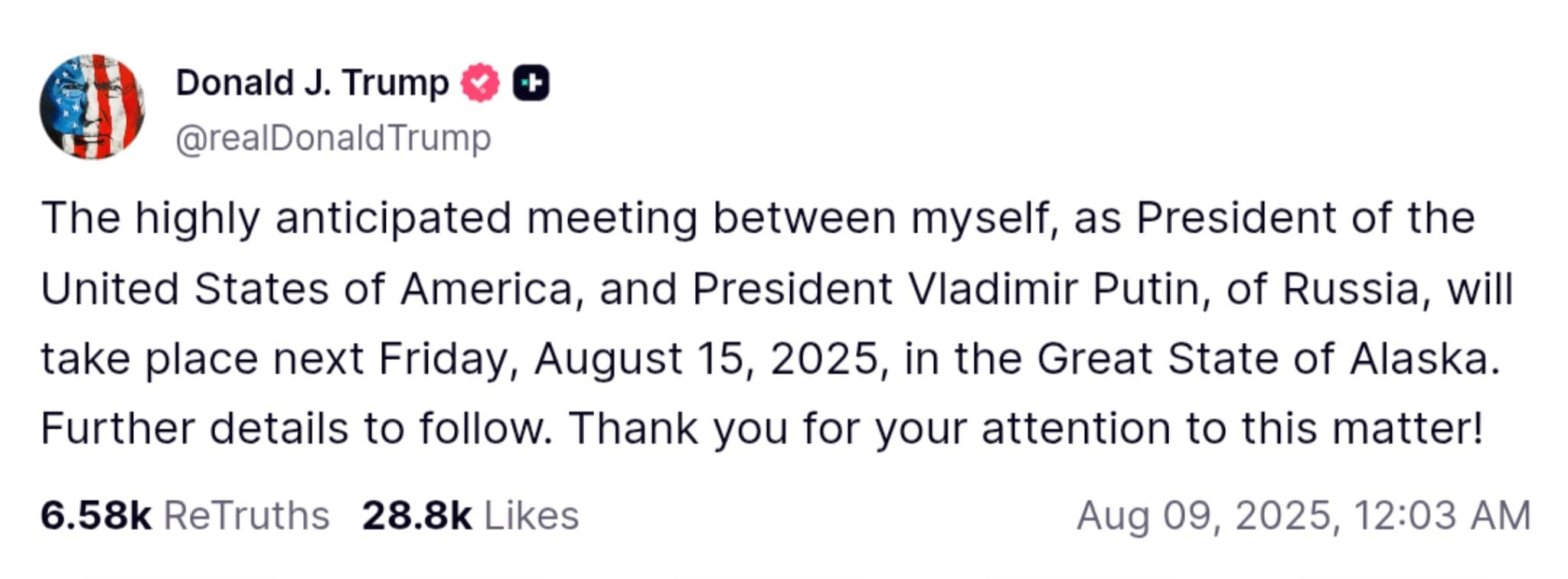 Trump to Meet Putin in Alaska on August 15, Raising Tensions Ahead of Talks