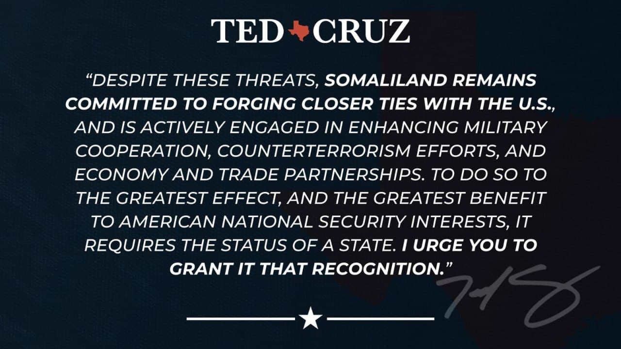 Sen. Cruz Urges Trump to Recognize Somaliland's Independence for U.S. Security