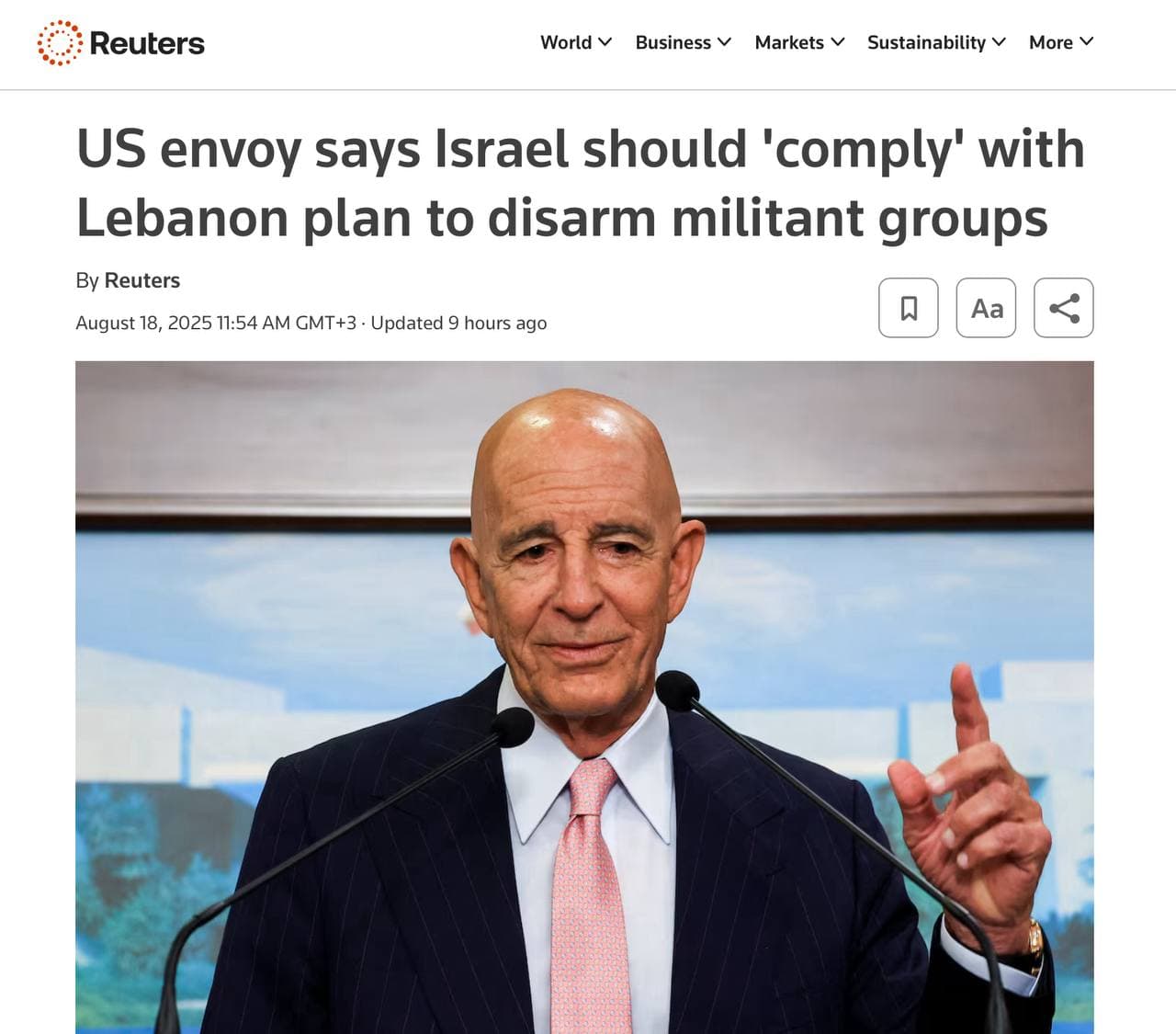 Breaking: US Envoy Confirms Israel Must Comply with Lebanon's 2025 Disarmament Plan