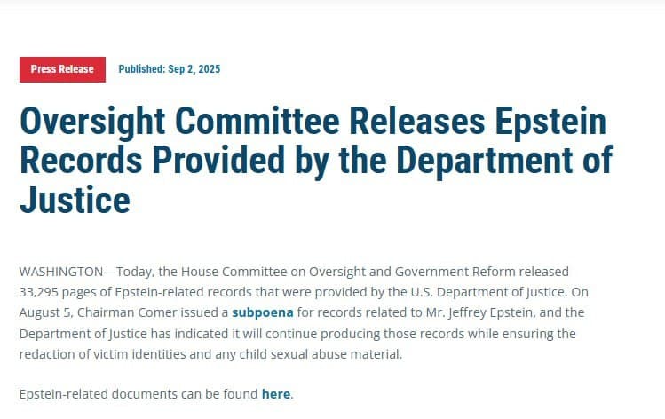 House Oversight Committee Unveils Extensive Epstein Records Cache