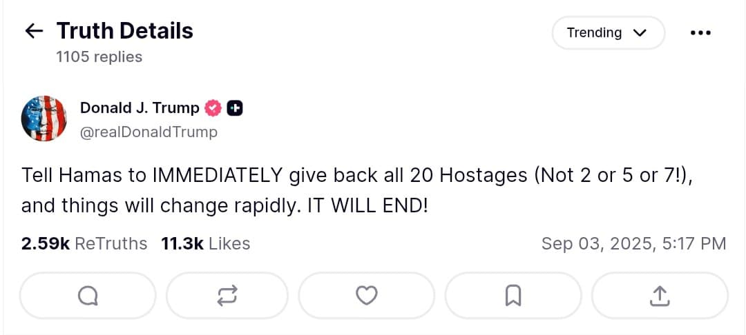 Trump Demands Hamas Return All 20 Hostages to End Crisis