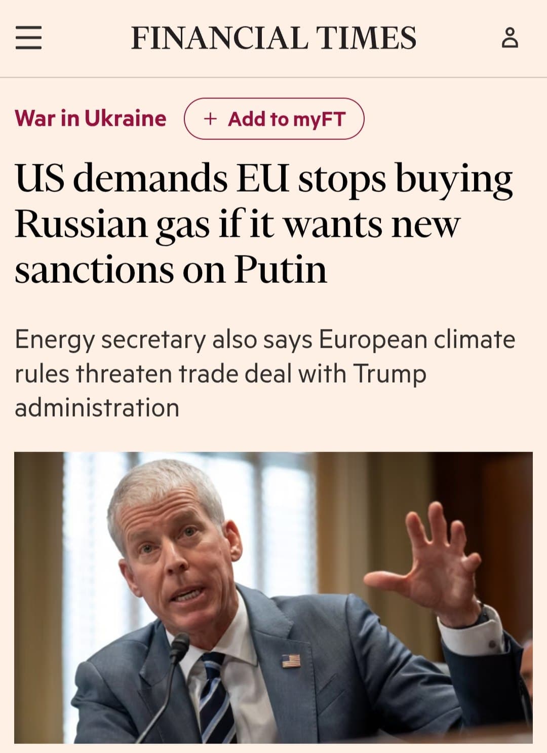 US Pressures EU to Halt Russian Gas Purchases for New Sanctions