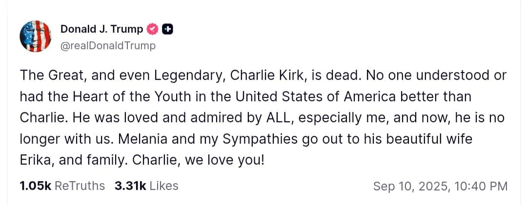 President Trump Pays Tribute to Late Youth Advocate Charlie Kirk