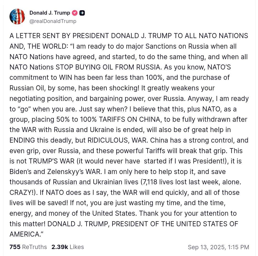 Trump Demands Unified NATO Action on Russia Oil to End War