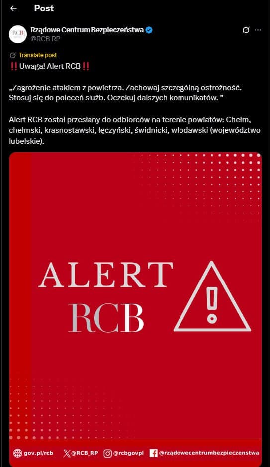 Poland Issues Air Raid Alerts in Lublin Amid Heightened Tensions