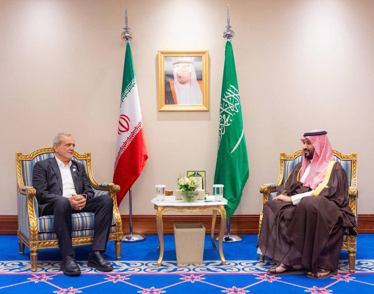 Iranian President Masoud Pezeshkian meets Saudi Crown Prince Mohammad bin Salman in Doha
