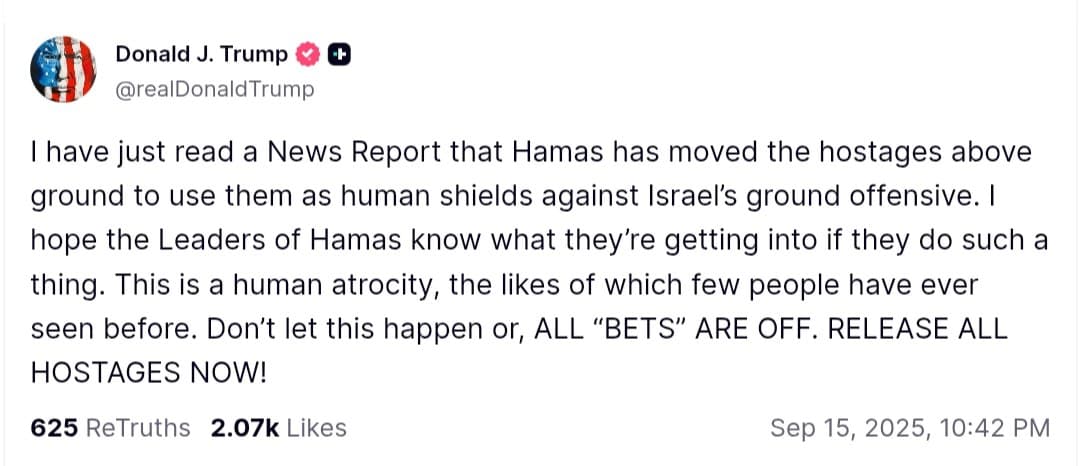 Trump condemns Hamas for using hostages as human shields