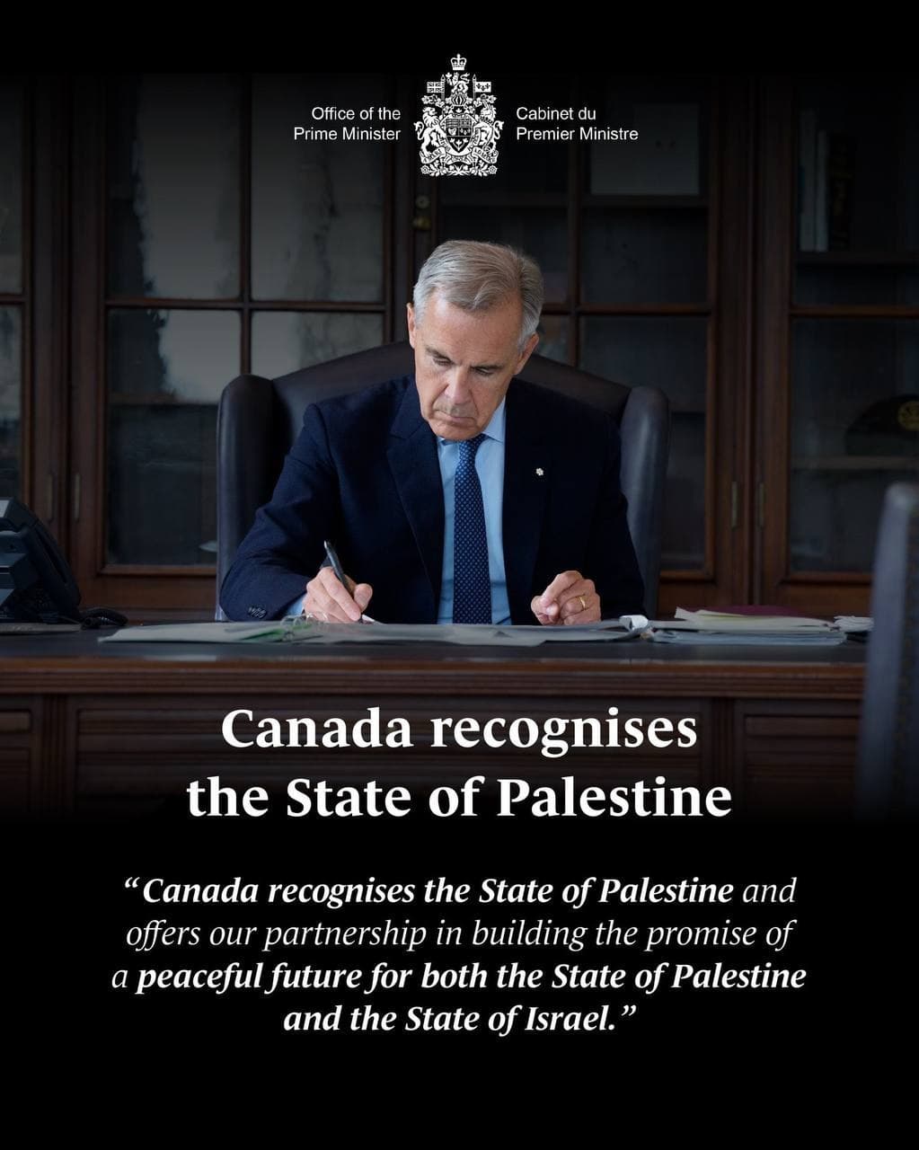Canada recognises the State of Palestine and offers partnership for peace