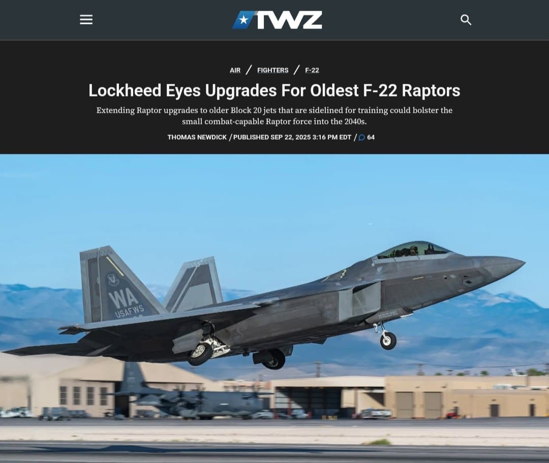 Lockheed Martin seeks F-22 upgrades for 35 older Block 20 jets