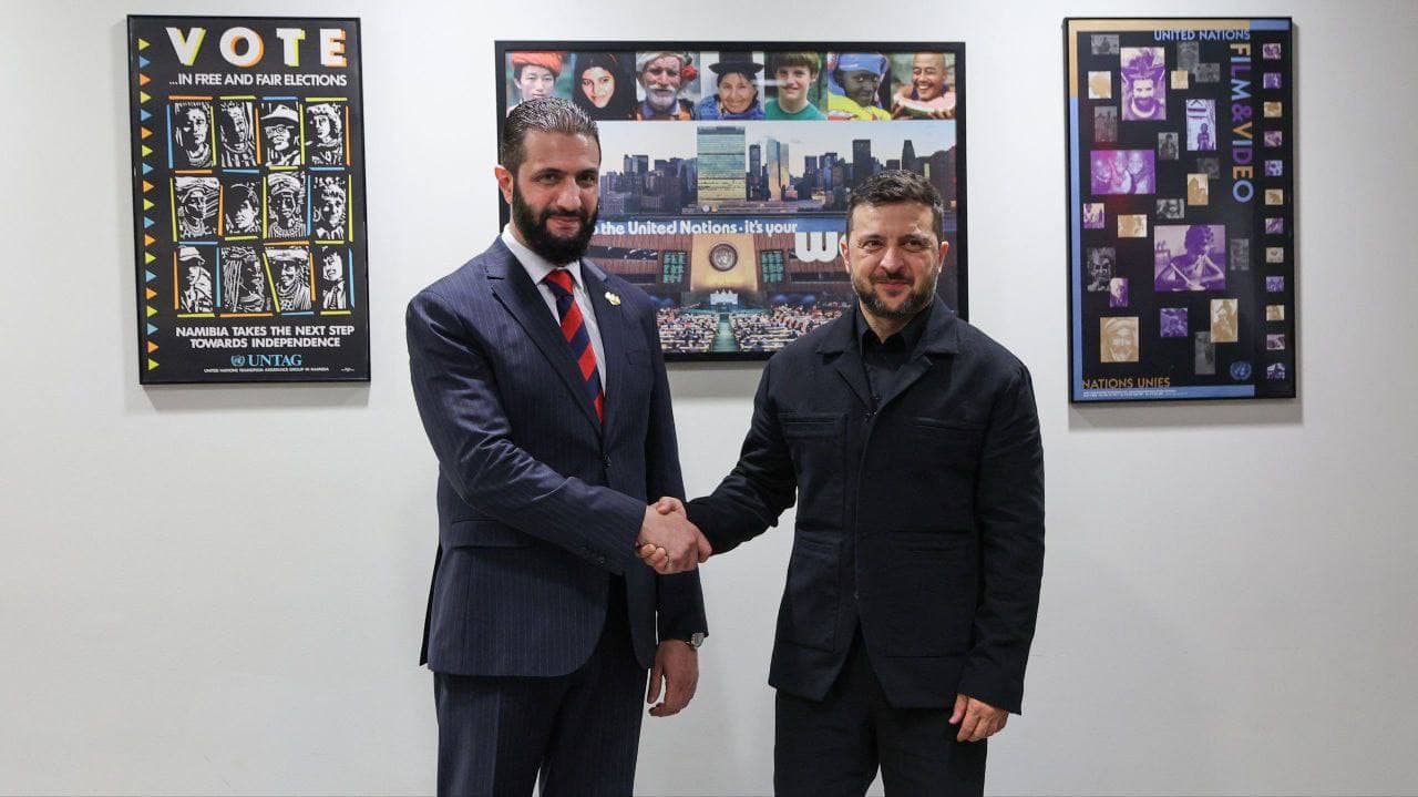 Ukrainian President Zelensky meets Syrian Interim President al-Sharaa at UN