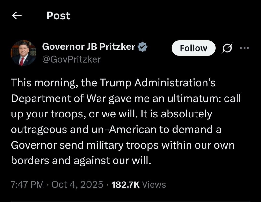 Pritzker condemns Trump Admin's National Guard activation ultimatum