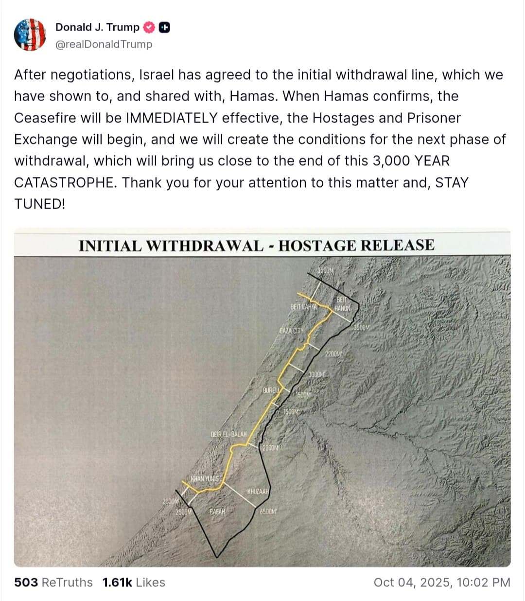 Israel agrees to initial withdrawal line; ceasefire to begin upon Hamas confirmation