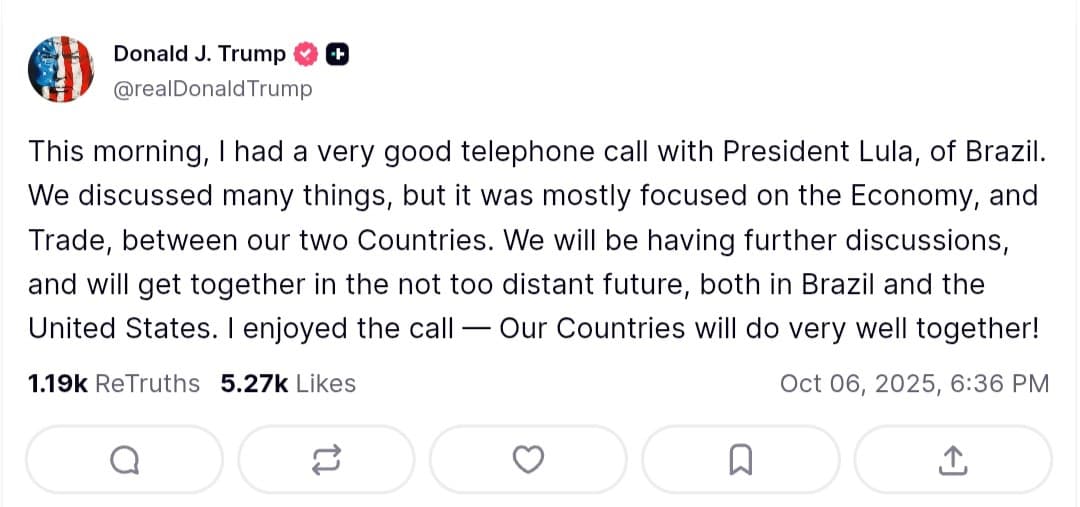 Trump discusses economy and trade with Brazil's President Lula