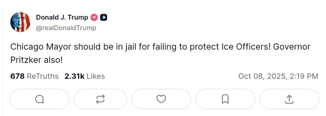 Trump says Chicago Mayor and Governor Pritzker should be in jail