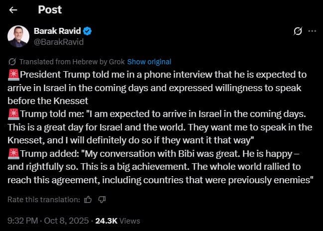 Trump to visit Israel soon, willing to speak before Knesset