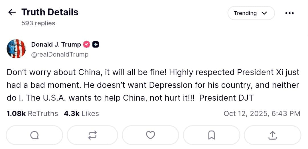 Trump says U.S. wants to help China, reassures on President Xi