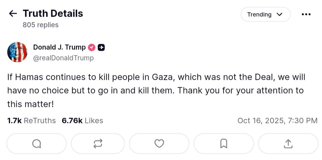 Trump warns of military action if Hamas continues killing in Gaza