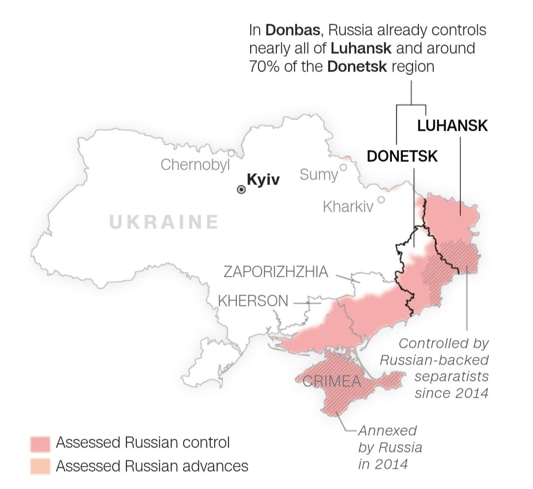 Putin demands Ukraine cede Donetsk region to end war, offers Zaporizhzhya and Kherson