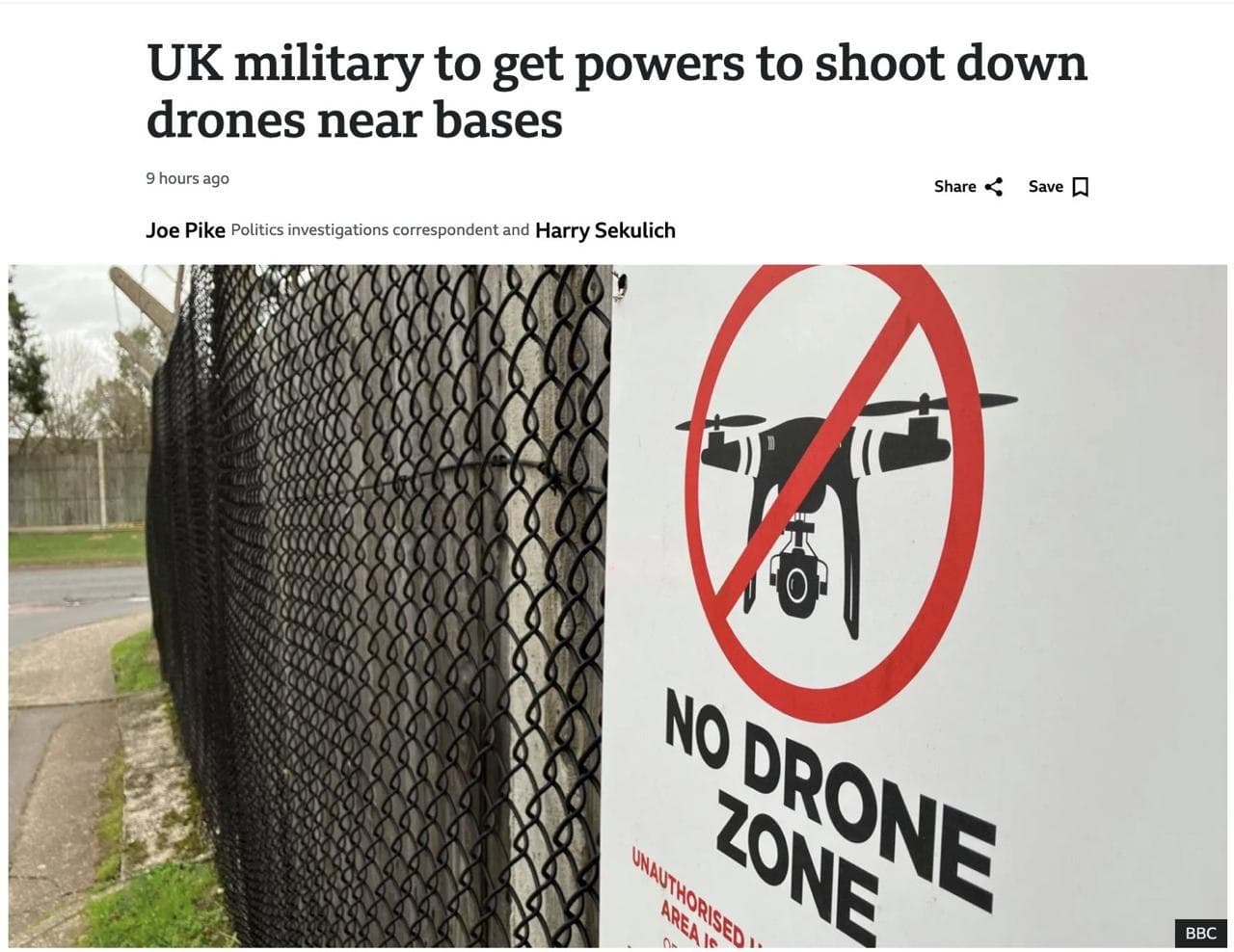 UK military to get powers to shoot down drones near bases