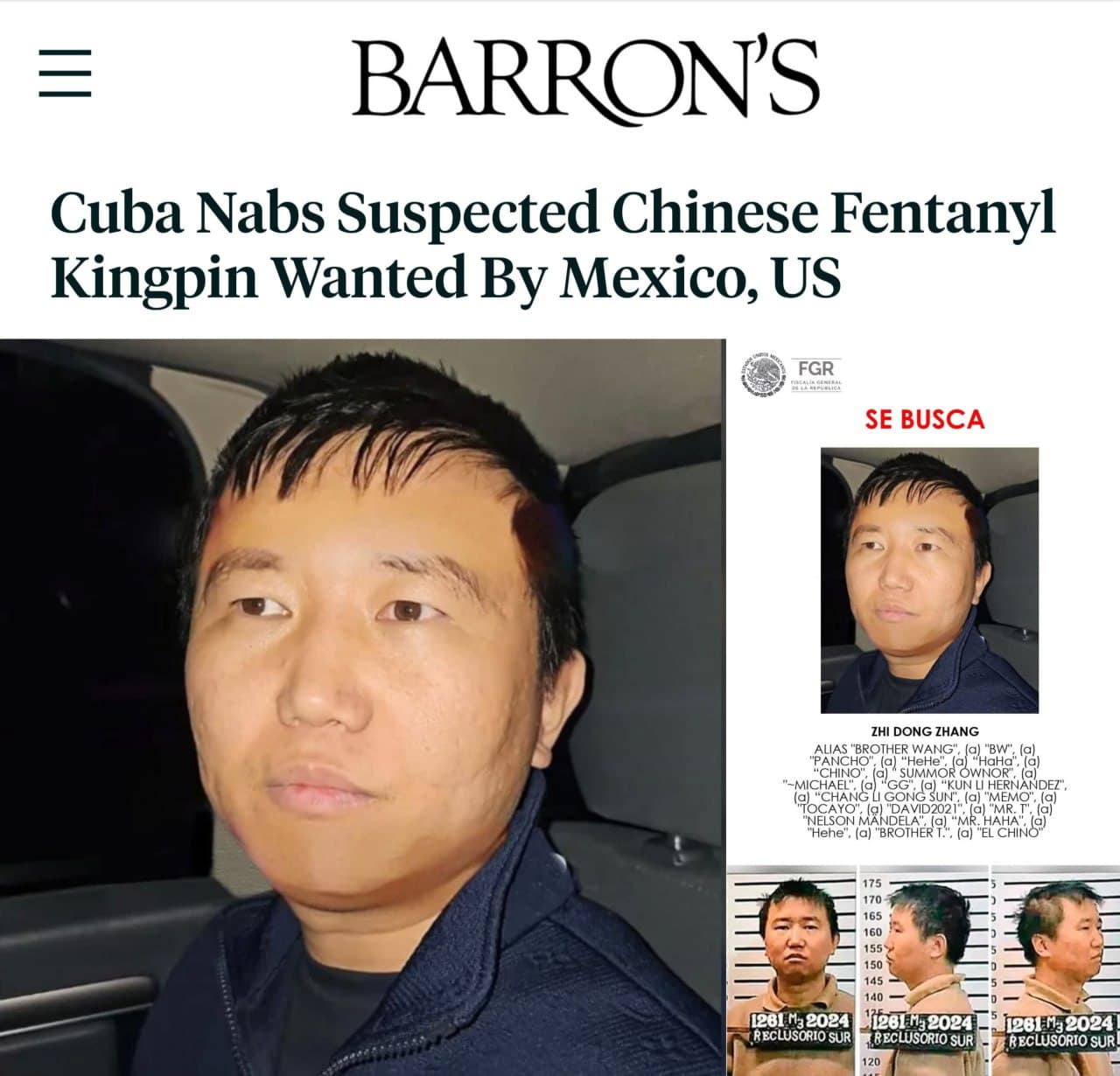 Cuba arrests Chinese fentanyl kingpin Zhi Dong Zhang, wanted by US