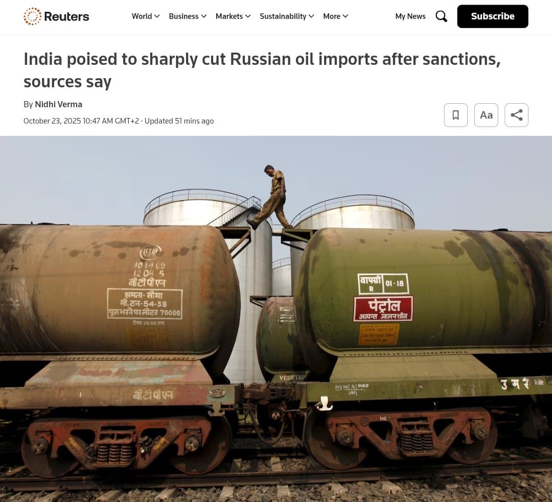 Indian refiners to cut Russian oil imports due to U.S. sanctions
