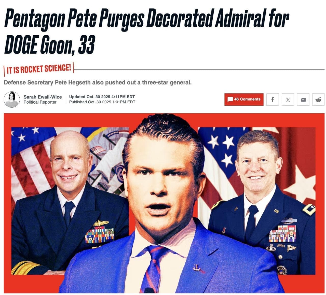 US War Sec. Pete Hegseth replaces Rear Adm. Kurt Rothenhaus with Rachel Riley