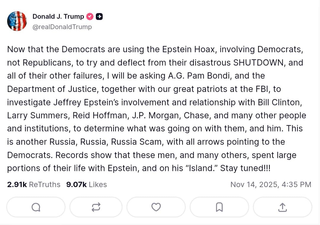 Trump directs AG Pam Bondi and DOJ to investigate Epstein's ties
