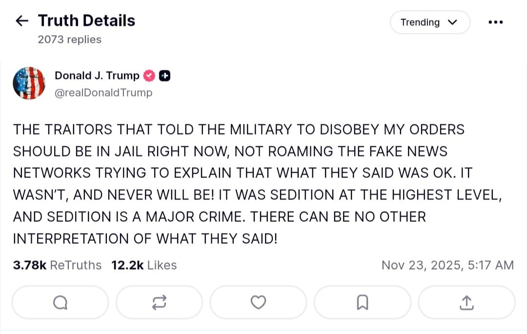 Trump calls for jail time for military officials who disobeyed orders