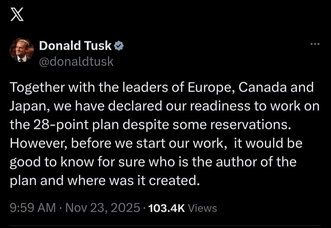 Polish Prime Minister Tusk calls for clarity on 28-point plan authorship