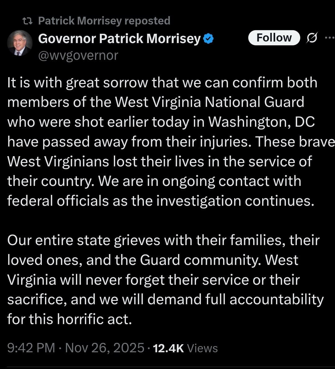 West Virginia Gov. Patrick Morrisey confirms deaths of two National Guard members