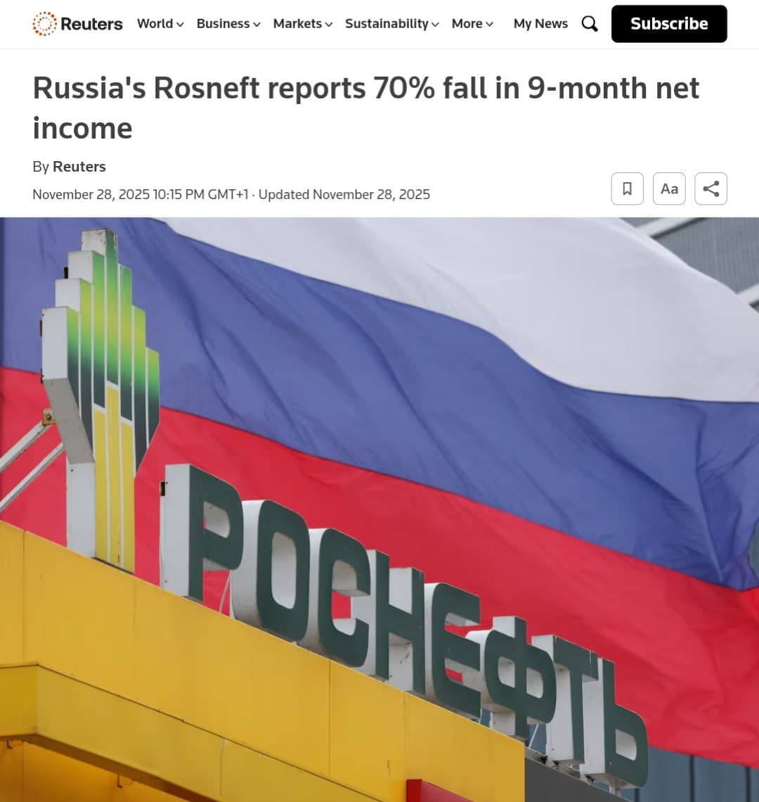 Rosneft reports 70% fall in 9-month net income to 277 billion roubles