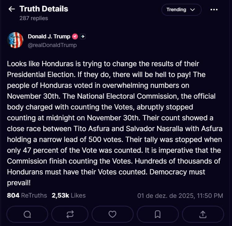 Trump accuses Honduras of election rigging after vote count halted