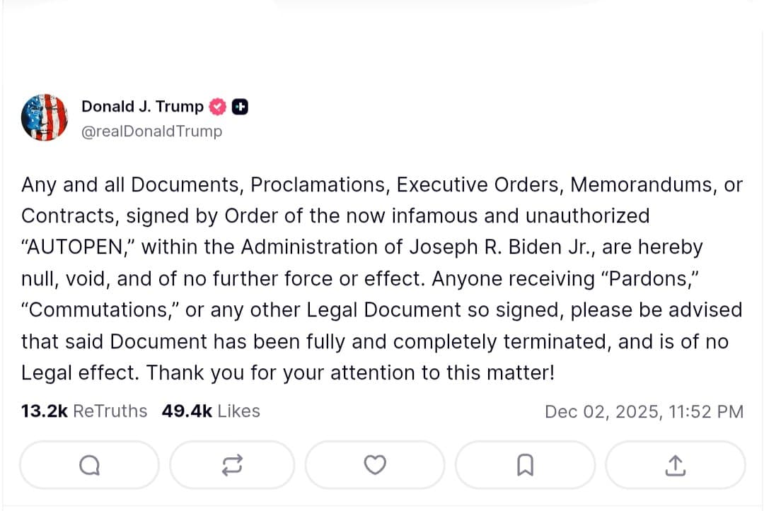 Trump declares Biden administration documents signed by 'AUTOPEN' null and void