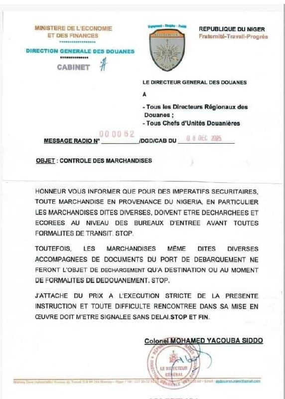 Niger Requires Inspections on All Nigerian Goods at Border Entry Points