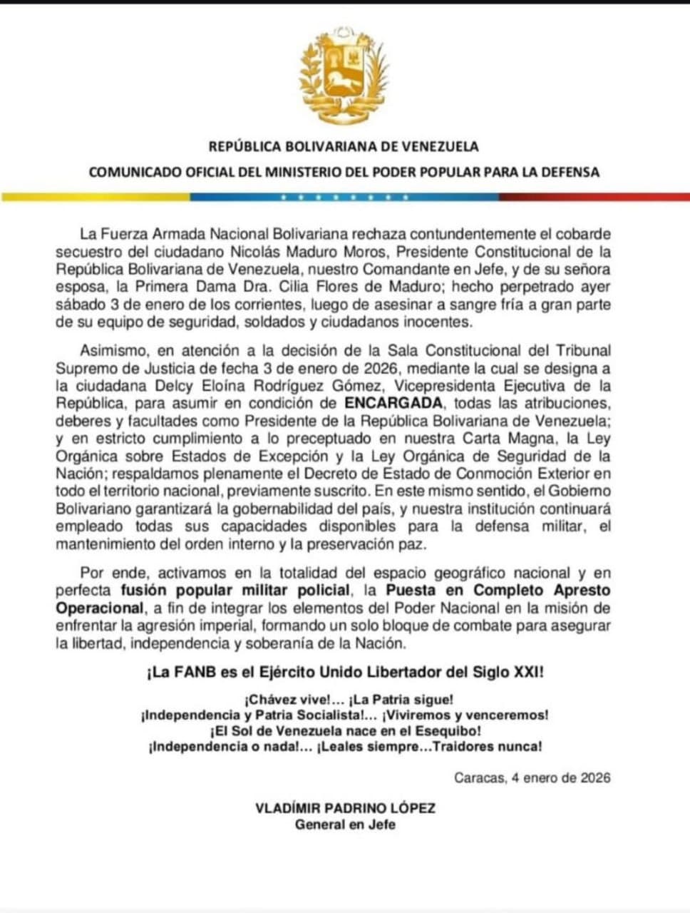 Venezuela's Defense Ministry reports US raid killed part of Maduro's security team